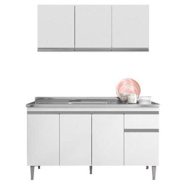 Imagem de Balcão de Pia Tatiane 145 cm e Armário Aéreo Andréia 3 Portas 120 cm B