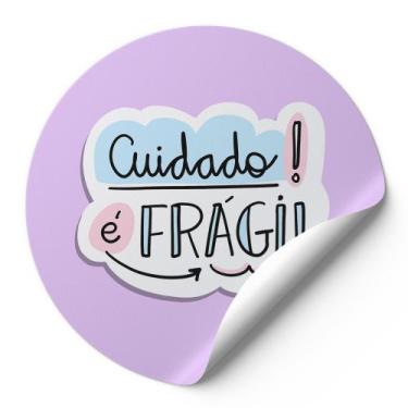 Imagem de 120 Etiquetas Auto Colante Adesivos Redondos Cuidado É Frágil Fundo Li