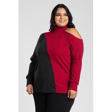 Imagem de Blusa Feminina Plus SIize Ribana Canela Ombro Vazado Detalhe Contrasta
