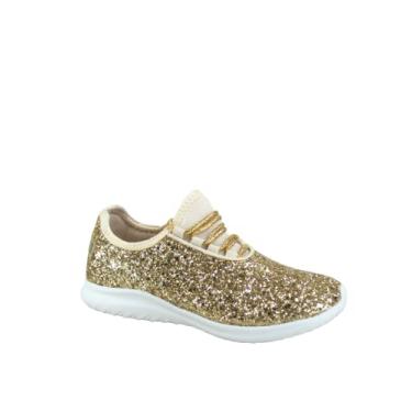Imagem de TZ Tênis infantil feminino moderno com glitter, sem cadarço, casual, caminhada, Dourado, 17