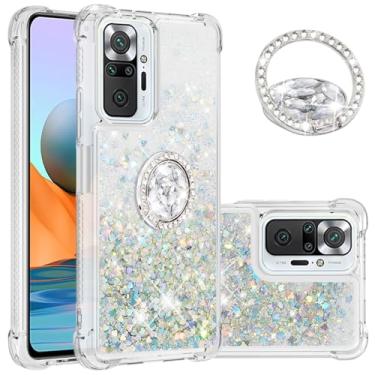 Imagem de Monwutong Capa Slim Fit para Redmi Note 10 Pro, capa para Redmi Note 10 Pro Max, TPU macio com glitter líquido efeito areia movediça anel de silicone capa com suporte para Redmi Note 10 Pro/Pro Max,