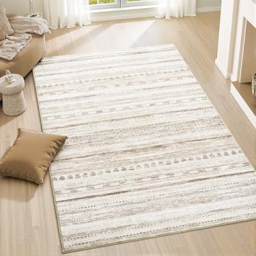 Imagem de Tapete de área de 7,5 x 12,5 cm, lavável na máquina, antiderrapante, envelhecido, neutro, marroquino, boêmio, ultramacio, para quarto, sala de estar, entrada, cozinha, hall de entrada, cabeceira