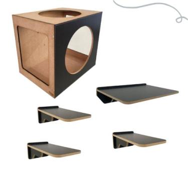 Imagem de Kit Playground De Gatos 1 Nicho 4 Prateleiras - DGP STORE, Preto
