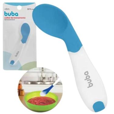 Imagem de Colher De Treinamento Curvada Termossensível Para Bebe Buba, azul