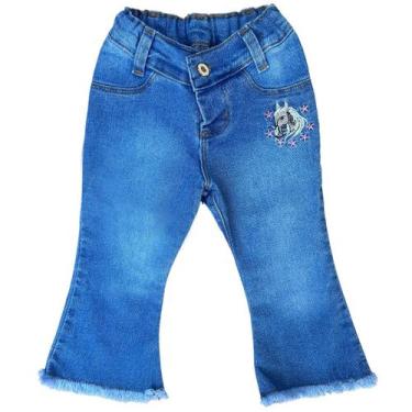 Imagem de Calça Country Infantil Jeans Bordada Cavalo Flare Pra Menina, Clara, 6