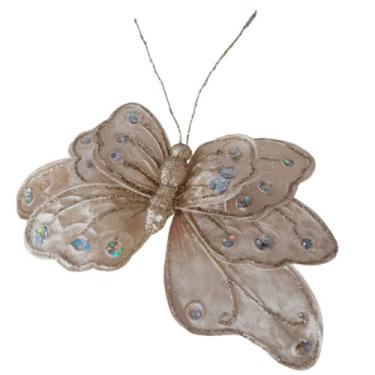 Imagem de Flor Artificial Natal Borboleta Veludo Champanhe 13m - Carmella Presen
