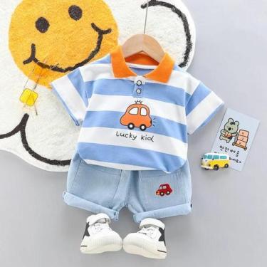Imagem de Conjunto de Roupas Infantil Verão - Camisa Polo e Shorts Jeans para Be