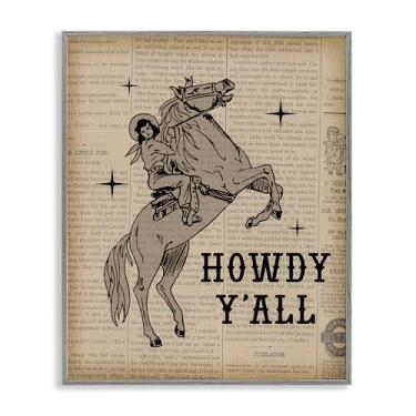 Imagem de Stupell Industries Howdy Y'all Vintage Newspaper Framed Giclee Wall Art Design de Daniela Santiago, moldura cinza, 61 x 76 cm