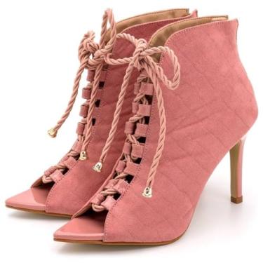 Imagem de Sandália Ankle Boot Feminina Elegante Moderna Fechada Salto e Bico Fino Cadarço e Zíper