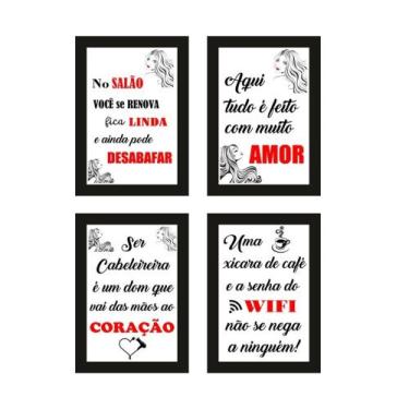 Imagem de Quadros Cabeleireira Salão Beleza Decoração Frases 4 Peças - CAMALEAO 