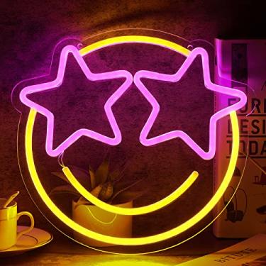 Imagem de wootfairy Placa De Neon Com Sorriso, Placas De Neon De Led Para Decoração De Parede, Luz Neon Regulável Para Quarto, Sala De Jogos, Quarto Infantil, Decoração De Bar, Placas Iluminadas Amarelas E Rosa
