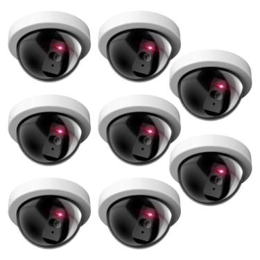 Imagem de WALI Câmera falsa de segurança CCTV Dome com luz LED vermelha piscante com adesivos de alerta de segurança (SDW-8), 8 pacotes, branco