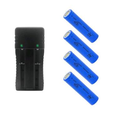 Imagem de Kit 1 Carregador De Bateria Duplo 2 Slot 14500 Mais 4 Baterias De Gran