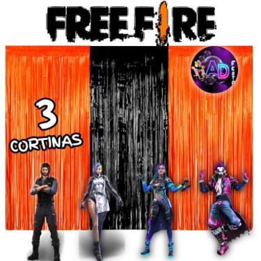 Imagem de kit: 3 Cortina Metalizada, FREE FIRE Decoração , Festa , Aniversário, 