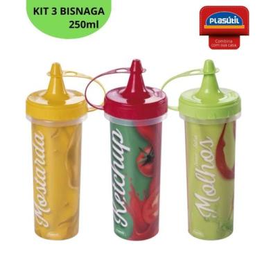 Imagem de Kit 3 Porta Molhos Bisnagas Estampado Ketchup Mostarda Molhos Plastico