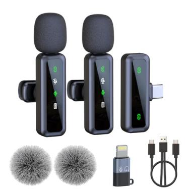Imagem de Microfone de lapela sem fio para dispositivos iPhone e Android, microfone de lapela com redução de ruído para gravação, microfone Lav para gravação de vídeo, Tiktok, YouTube, Vlog
