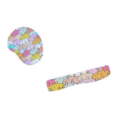 Imagem de Kit Mouse Pad E Apoio Teclado Ergonômico Vários Coelhos Coloridos