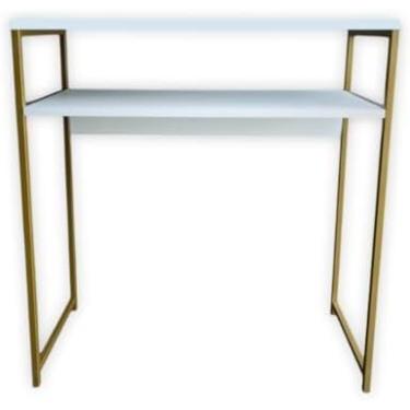 Imagem de Mesa Mesinha Manicure Estilo Industrial Tampo de MDF e pés de Ferro Dourado