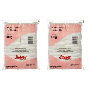 Imagem de Kit 2 Algodão Esponja Facial para Skincare 100g Sussex