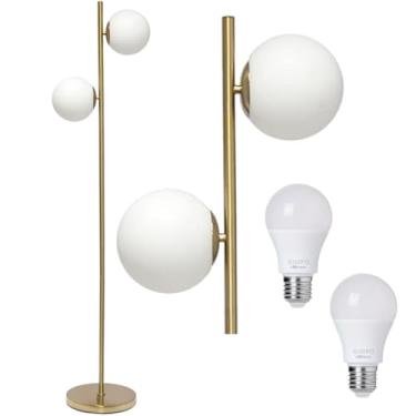 Imagem de Gimpo, Luminária Piso Chão 162cm Jabuticaba 2 Globos Dourada KJTD-710-GOLD + 2 Lâmpadas LED 9W Bivolt