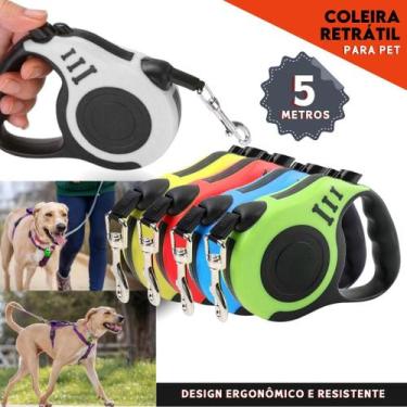 Imagem de Coleira Pet Guia Retrátil 5 Metros Com Trava Resistente e Segura Para 