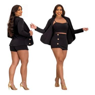 Imagem de Conjunto Max Blazer 3 Peças Blazer Saia Cropped Estilosa Elegante Prem