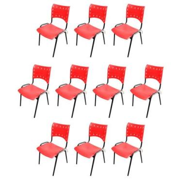 Imagem de Kit com 10 Cadeiras ISO PP RP Empilhavel Color - Vermelho - MAK DECOR