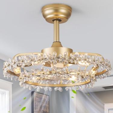 Imagem de SabvioZh Ventilador De Teto Com Gaiola Fandelier De 20 Polegadas Com Luz, Ventiladores De Teto Sem Lâminas Tipo Lustre Com Luzes E Controle Remoto, Ventilador De Teto Pequeno Moderno Com Luz Para S
