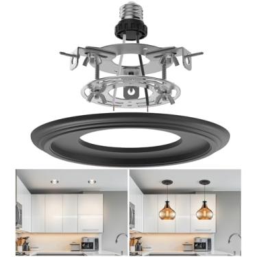 Imagem de tebio Kit De Conversão De Luminária Embutida R5 E 6, Atualização De Luminária, Pendente, Compatível Com Ventilador, Equipado Com Medalhão Decorativo De Plástico De 7¾ Polegadas, Acabamento Preto