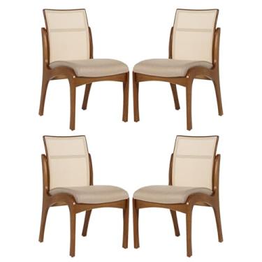 Imagem de Rio Madeira, Kit 4 Cadeiras para Mesa de Jantar Lisboa com Encosto Tela Madeira Maciça Linho Bege M58 RMI