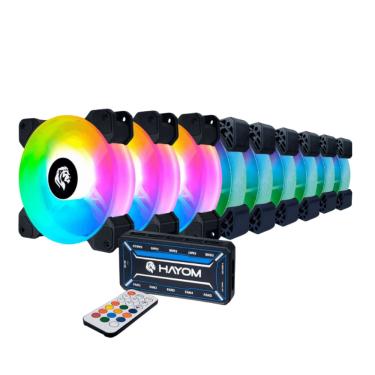 Imagem de Kit 9 Fans Hayom Led RGB 120mm C/ Controladora - FC1306