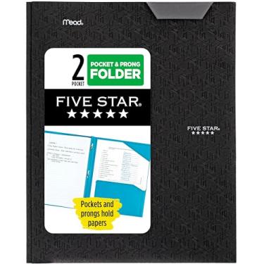 Imagem de Five Star Pasta de 2 bolsos, pasta de plástico com abas fixas e fixadores de pinos, comporta papel de 21 cm x 28 cm, preta (72113)