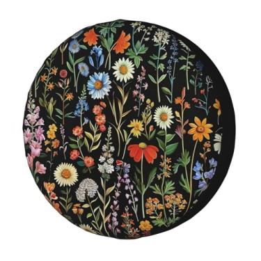 Imagem de Foruidea Capa de pneu sobressalente floral Boho preta à prova de poeira para pneu de roda serve para trailer, trailer, SUV e muitos veículos de 43 cm