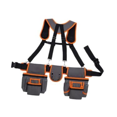 Imagem de IEUDNS Cinto de ferramentas com suspensórios, bolsa de ferramentas de cintura, bolsa com vários bolsos para eletricistas, caminhadas, floristas, construtores, Cinza Laranja