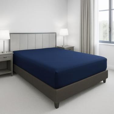 Imagem de Lençol Queen com Elástico 600 Fios Egípcio 100% Algodão – Toque Macio, Tecido Premium (Azul Marinho)