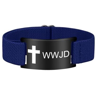 Imagem de Pmormyy Pulseira de cruz com versículo bíblico para mulheres e homens, pulseira ajustável de presente de Jesus é rei cristão WWJD, One Size, Aço inoxidável, Sem Pedra Preciosa