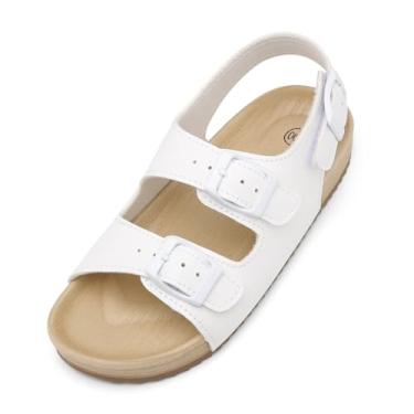 Imagem de Sandália para meninas e meninos, fivela dupla, casual, bico aberto, leve, para o verão, para crianças pequenas e grandes, Branco, 4.5 Big Kid