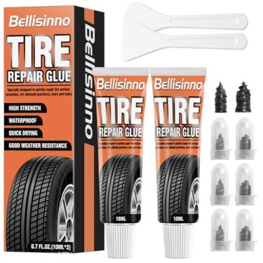 Imagem de Bellisinno Cola de reparo de pneu, kit de cimento de borracha lateral, prego de dois tamanhos, adequado para bicicleta, carro, motocicleta, off-road, caminhão, trator, preto, 10 ml x 2