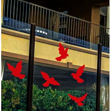 Imagem de Adesivo Pássaros Para Evitar Colisão Em Janelas Vidros sacadas varandas evita acidentes com aves passarinhos (50, VERMELHO)