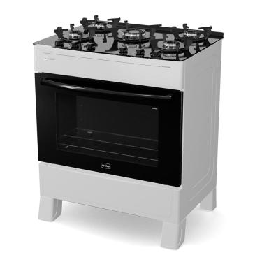 Imagem de Fogão 5 Bocas Branco Smart Glass com Forno 94 L em Vidro Temperado Realce