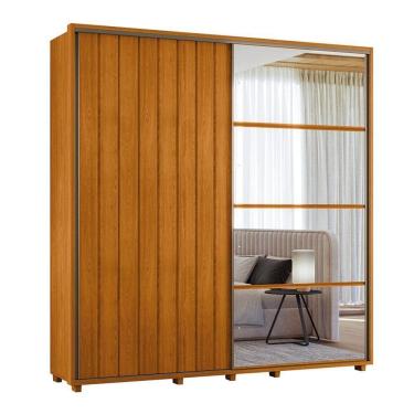 Imagem de Guarda-roupa Casal Monet Ripado 2 Portas De Correr 4 Gavetas 1 Porta C/ Espelho - 7 Decor Cinamomo
