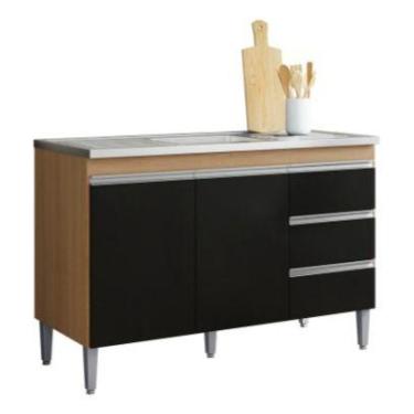 Imagem de Balcão P/cozinha Andreia S/tampo 120cm Preto - Ajl Móveis, Amêndoa C/ 