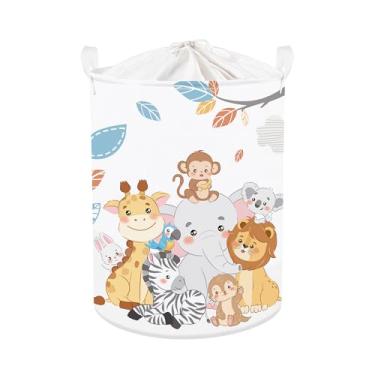Imagem de Clastyle Cesto de roupa suja para bebês Simple Animals Cesta de armazenamento infantil para meninos meninas caixa de brinquedos dobrável organizador de roupas berçário para quarto, girafa elefante, 36