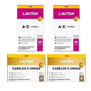 Imagem de Kit com 2 Lavitan Mulher A-Z + 2 Lavitan Cabelos e Unhas  60 Comprimid