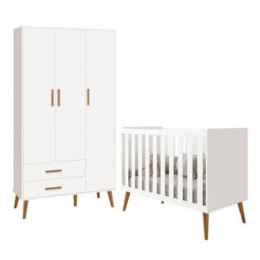 Imagem de Jogo de Quarto Infantil Isis Guarda Roupa 3 Portas e Berço - Reller Móveis Branco