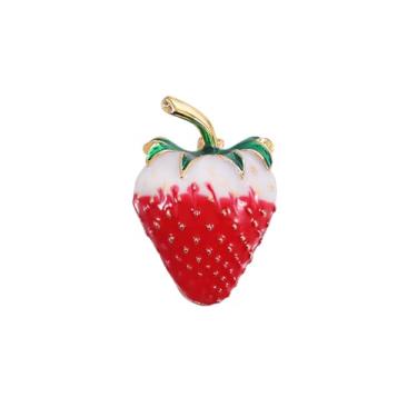 Imagem de Broche de morango esmaltado para mulheres broche de morango vermelho cristal broches de frutas moda elegante fruta lapela broche distintivo joias presente, Extar Large, Liga de aço, Zircônia cúbica