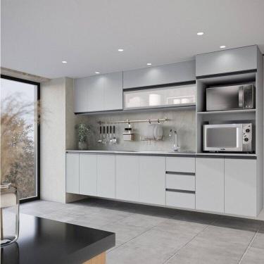 Imagem de Cozinha Modulada 8 Peças 4 Aéreos 3 Balcões 1 Torre Quente Nara Cabecasa Madeiramadeira Cinza Claro