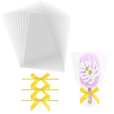 Imagem de Mini Skater 50 unidades de sacos de guloseimas transparentes com laços torcidos, sacos de bolo de violoncelo, saco de biscoito para embalagem de presente, chocolate, sobremesa, aniversário, casamento