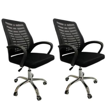 Imagem de Kit 2 Cadeiras de Escritório Giratória com Encosto Tela Mesh e Base Cr