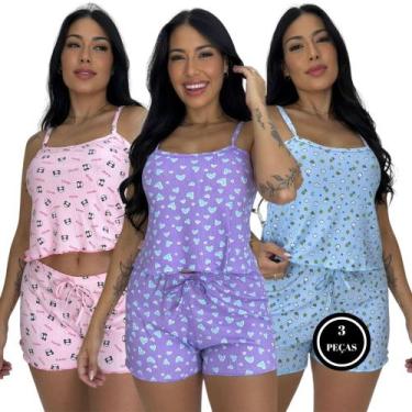 Imagem de Kit 3 Baby Doll Estampado Blusa Alcinha e Shortinho -c10 KIT 3 VIRGINI